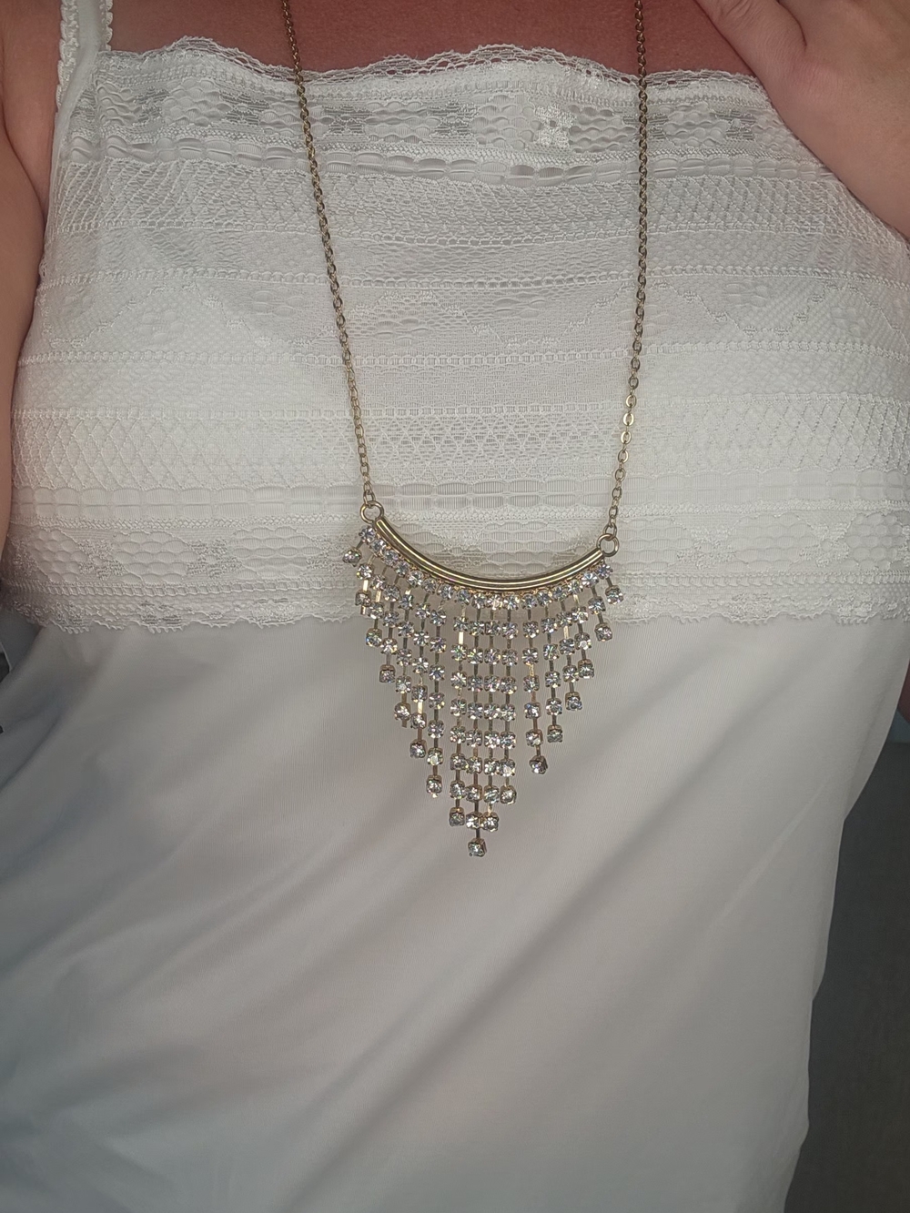 Gold-Tone Cascading Crystal Fringe Necklace - Elegant Statement